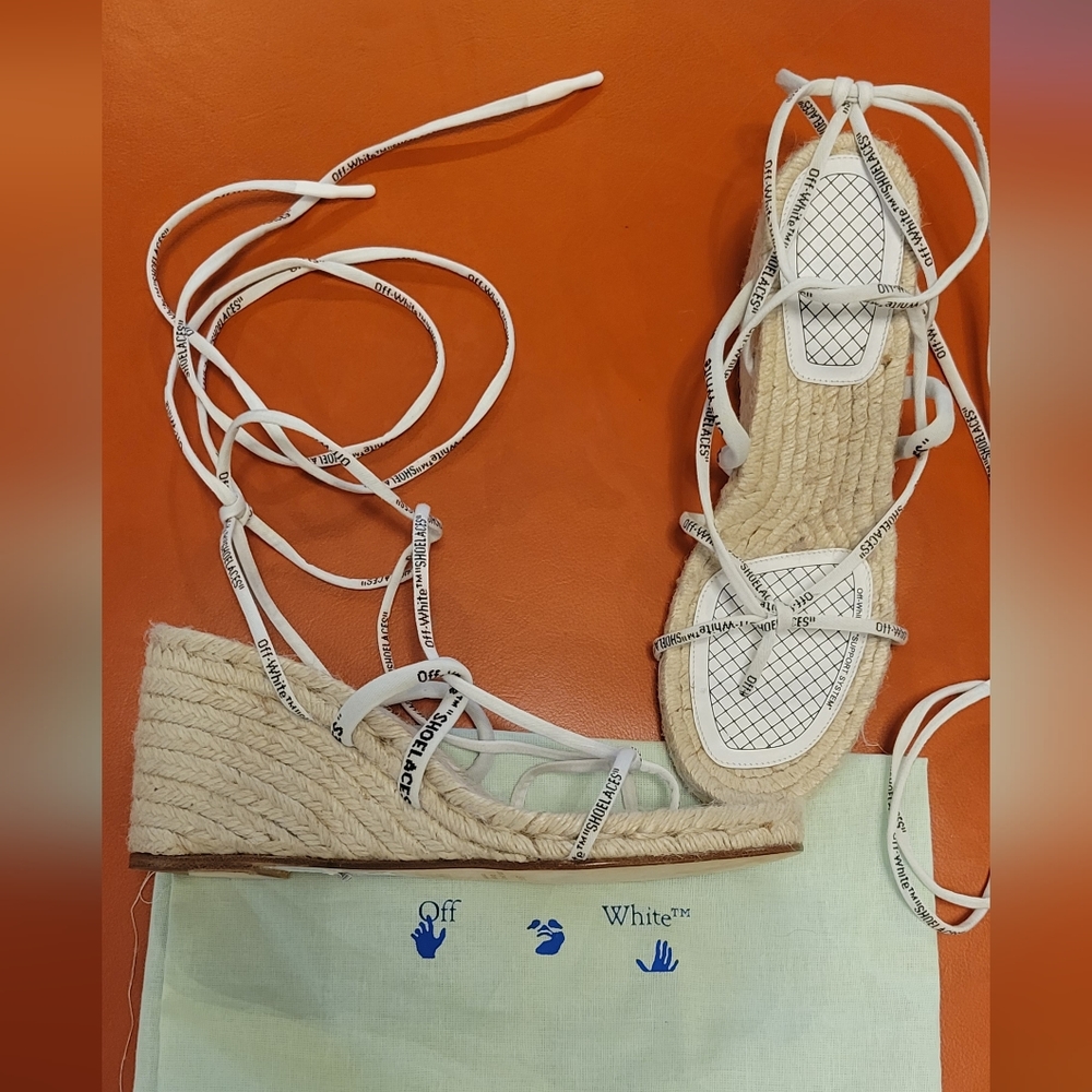 🆕 Off-White Virgil Abloh wedge espadrille sandals lace up sz 39 NWT